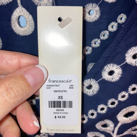 NWT Francesca’s Blue Tanya Eyelet Ruffle Blouse - Picture 6 of 10